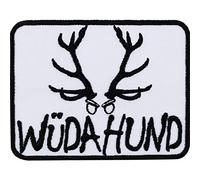 Mundart Aufnäher "WÜDA HUND" Bayern Aufbügler/Patch zum annähen/aufbügeln | Jeans Flicken/Bügelbild Jäger Abzeichen "Wilder Hund mit Hirsch Geweih" Applikation für alle Stoffe | 70x90mm