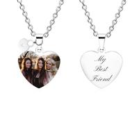 MunkiMix Personalisiert Bild-Halskette für Damen Herren Individuelles Gravur Foto/Namen/Datum Edelstahl Herz/Kreis Anhänger mit Schloss/Schlüssel Charme Erinnerungs Geschenk für Paare Freunde - C1
