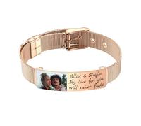 MunkiMix Personalisierte Armband aus Edelstahl Mesh für Damen Verstellbarer Schmuck Graviertes Bild/Text Elegante Exquisite Geschenke für Ehefrau Schwestern Freundinnen - G2