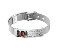 MunkiMix Personalisierte Armband aus Edelstahl Mesh für Damen Verstellbarer Schmuck Graviertes Bild/Text Elegante Exquisite Geschenke für Ehefrau Schwestern Freundinnen - G1