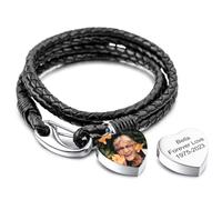 MunkiMix Personalisiertes Urnenarmband für Asche für Damen Herren Gravur Foto/Namen-Armband aus Leder Herz-Anhänger Gedenkurnen-Schmuck für die Asche eines Geliebten Menschen mit Füllset -A1: 8 Zoll