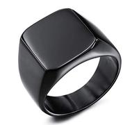 MunkiMix Siegelring für Männer Frauen Jungen 316l wasserfeste Herrenringe Edelstahl im quadratischen Stil, Bündel mit Ringgrößeneinstellern (Schwarz Farbe, Größe Z+3)