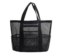 MUNKST Large Mesh Pool Tote Bag,Beach Bags for Women with Zip Waterproof Pocket,Summer Holiday Essentials Family Travel Bag,Reusable Shopping Grocery Shoulder Bag for Picnic Gym School (black)