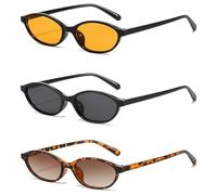 MUNSKT 3 Stück Retro Oval Sonnenbrille Damen Sunglasses Woman Sonnenbrille Schmal Katzenauge Brille Vintange Schmal Skinny Trendy 90S Sonnenbrille für Damen