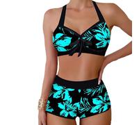 MUNSKT Bikini Set Two Piece Ties Up Set Large Sizes Sport Bikini Beautiful Flower Print Swimsuit High Waisted Swimsuit for Women Girls (DE/NL/SE/PL, Alphanumerisch, S, Regular, Regular, Green)
