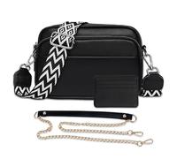 MUNSKT Cross Body Bag for Women,Leather Handbag & Shoulder Bag with Adjustable Wide Strap,Chain Strap and 3-Slot Card Holder,Camera Cross Body for Lady Girl Travel Shopping Work Daily Use (Black)