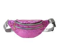 MUNSKT Gürteltasche, glänzend, mit verstellbarem Schultergurt, drei Fächer, flüssiger Verschluss, wasserdichte Hüfttasche, leuchtender Laserblitz, Rosa, 30 x 7 x 14 cm