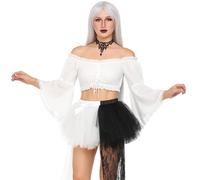 MUNSKT Traditionelle Dirndlbluse Langarm für Damen, Elegante Trachtenbluse mit Spitzen-Details für Oktoberfest Kostüm, Bayerische Festmode in Weiß