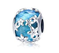" Murano Glass Bead Sterling Silver Core Charms For Pandora Charm Bracelets (Blue Glass Bead)"