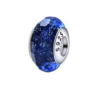 Murano Glass Charms Bead Sterling Silver Core Charms For Pandora Charm Bracelets (Blue Glass Bead)