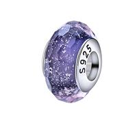 Murano Glass Charms Bead Sterling Silver Core Charms For Pandora Charm Bracelets (Purple Glass Bead)