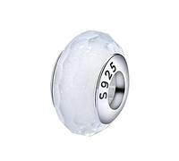 Murano Glass Charms Bead Sterling Silver Core Charms For Pandora Charm Bracelets (White Glass Bead)