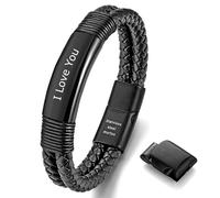 murtoo Armband Herren Leder, personalisierbar mit Gravur Name, geflochtenes Armband Schwarz mit Edelstahl Magnetverschluss