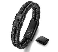 murtoo Armband Herren Leder, personalisierbar mit Gravur Name, geflochtenes Armband Schwarz mit Edelstahl Magnetverschluss