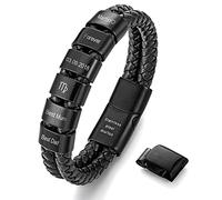 murtoo Armband Herren Leder, personalisierbar mit Gravur Name, geflochtenes Armband Schwarz mit Edelstahl Magnetverschluss