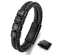 murtoo Armband Herren Leder, personalisierbar mit Gravur Name, geflochtenes Armband Schwarz mit Edelstahl Magnetverschluss