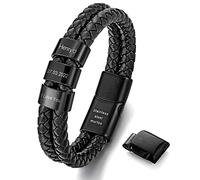 murtoo Armband Herren Leder, personalisierbar mit Gravur Name, geflochtenes Armband Schwarz mit Edelstahl Magnetverschluss