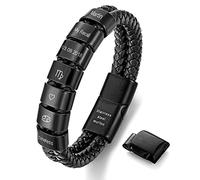 murtoo Armband Herren Leder, personalisierbar mit Gravur Name, geflochtenes Armband Schwarz mit Edelstahl Magnetverschluss