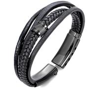murtoo Armband Herren, Lederarmband Männer Schwarz Braun mit Edelstahl, Verstellbarer Verschluss ohne Magnet, Mehrschichtiges Modernes Schmuck Accessoire