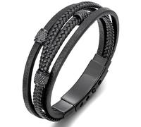 murtoo Armband Herren, Lederarmband Männer Schwarz Braun mit Edelstahl, Verstellbarer Verschluss ohne Magnet, Mehrschichtiges Modernes Schmuck Accessoire