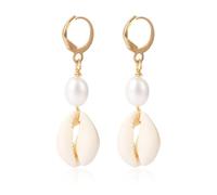 Muschelohrringe, Goldene Muschelohrringe Perlen-Huggie-Ohrringe aus Legierung Perlenohrringe Strandschmuck für Frauen für den Sommer Alltag Schmuck Geschenk