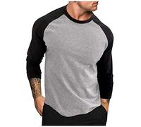 Muscle Shirt Herren Hemd Herren Langarm T-Shirt Weiß Rundhals Farbblock Raglanärmel Untershirt Langarm Relaxed Fit Laufshirt Fitted Sport Shirt Polohemd Herren (Hellgrau, M)