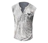 Muscle Shirt Herren Hemden Herren Langarm Cowboy Hemd V-Ausschnitt Knopfleiste Retro Druck T Shirt Ärmellos Muskelshirts Vintage Sommerweste Gym Tops Lustige T Shirts Funktionsshirt Light Grau 4XL