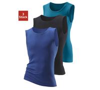 Muscleshirt H.I.S, Herren, Gr. 5, bunt (royalblau, schwarz, petrol), Feinripp, Obermaterial: 100% Baumwolle, unifarben, Basic, figurbetont normal, Rundhals, eingefasste Kante, Shirts, aus weicher Fein