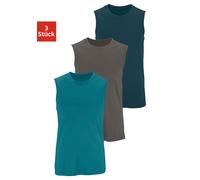 Muscleshirt H.I.S "Unterziehshirt, Unterhemd für Herren", Herren, Gr. 5/M, grün (dunkelpetrol, dunkelgrau, petrol), Single Jersey, Obermaterial: 100% Baumwolle, unifarben, Basic, figurbetont normal, R
