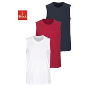 Muscleshirt H.I.S "Unterziehshirt, Unterhemd für Herren", Herren, Gr. 6/L, bunt (weiß, rot, marine), Single Jersey, Obermaterial: 100% Baumwolle, unifarben, Basic, figurbetont normal, Rundhals, Shirts