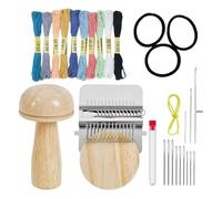 Mushroom Knīt Pátch Kit - Holz, tragbar, multifunktional, schnell flicken Maker, Mini-Pilz-Stopfwebstühle mit 14 Haken, Weberei-Reparaturwerkzeug zum Nähen, Basteln, Kleidung, Socken, Jeans
