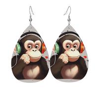 Musik-Affen-Ohrringe für Damen, tropfenförmig, Lederohrring, doppelseitig, baumelnde Ohrringe, leicht, Damen-Ohr-Accessoires, Schmuck, Mode, Geburtstagsgeschenk
