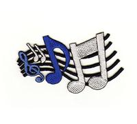 Musik Noten Weiß Blau Aufnäher zum aufbügeln oder aufnähen Bügelbild Aufbügler für Kleidung gestickter Bügelflicken Applikation Notenschlüssel Musiknoten Patch Größe 7,4 x 5,0 cm