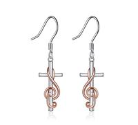 Musiker Geschenke Damen Silber 925 Musiknoten Kreuz Ohrhänger Notenschlüssel Ohrringe Musik Schmuck Damen