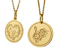 Musiknoten-Violinschlüssel-Anhänger-Halskette, 2er-Pack, Medaillon mit Mond, Stern und Herz für Hundeliebhaber, 925er Sterlingsilber, vergoldet, rund, graviert, Schmuckgeschenk für Damen und Herren