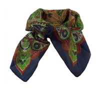 musimon Tuch Seidentuch Schal Paisley Muster 100% Seide 100 cm x 100 cm blau marine