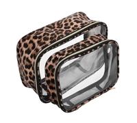 MUSISALY 2 Stück wasserdichte Reise Kosmetiktasche mit Leopardenmuster Große Mittlere Transparente Kulturbeutel Geräumig Leicht Tragbar für Damen Camping Geschäftsreisen Toilettenartikel