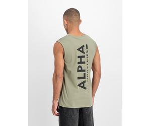 Muskelshirt ALPHA INDUSTRIES "Back Print Tank", Herren, Gr. L, olive, schwarz, Single Jersey, Obermaterial: 100% Baumwolle, bedruckt, regular fit normal, Rundhals, Shirts (17229959-L) olive, schwarz