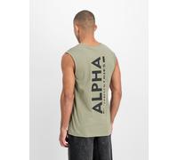 Muskelshirt ALPHA INDUSTRIES "Back Print Tank", Herren, Gr. S, olive, schwarz, Single Jersey, Obermaterial: 100% Baumwolle, bedruckt, regular fit normal, Rundhals, Shirts (17229959-S) olive, schwarz