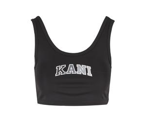Muskelshirt KARL KANI "Karl Kani Damen KW242-023-3 Karl Kani Small Serif Bustier Top", Damen, Gr. XS, schwarz, 77% Polyester, 23% Elasthan, bedruckt, skinny fit, U-Boot-Ausschnitt, Shirts (44244746-XS