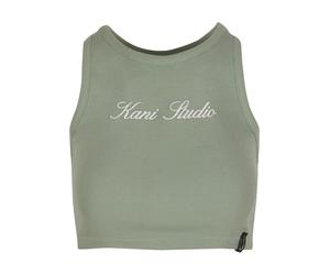 Muskelshirt KARL KANI "Karl Kani Kani Rib Racer Top", Damen, Gr. L, grün, 97% Baumwolle, 3% Elasthan, bedruckt, slim fit, Racerback, Shirts (88305445-L) grün