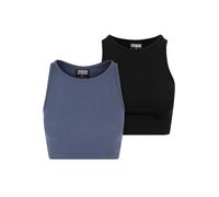 Muskelshirt URBAN CLASSICS "Urban Classics Damen Ladies Cropped Rib Top 2-Pack", Damen, Gr. XXL, blau (vintageblau, schwarz), 97% Baumwolle, 3% Elasthan, unifarben, slim fit, Rundhals, Shirts (3325610