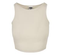 Muskelshirt URBAN CLASSICS "Urban Classics Damen Ladies Cropped Rib Top", Damen, Gr. M, beige (softseagrass), 97% Baumwolle, 3% Elasthan, unifarben, slim fit, Rundhals, Shirts (48004242-M) softseagras