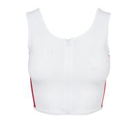 Muskelshirt URBAN CLASSICS "Urban Classics Damen Ladies Side Stripe Cropped Zip Top", Damen, Gr. L, weiß, firerot, navy, 80% Polyamid, 20% Elasthan, gestreift, skinny fit, Rundhals, Shirts (87613109-L