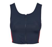 Muskelshirt URBAN CLASSICS "Urban Classics Damen Ladies Side Stripe Cropped Zip Top", Damen, Gr. M, blau (navy, firerot, weiß), 80% Polyamid, 20% Elasthan, gestreift, skinny fit, Rundhals, Shirts (235