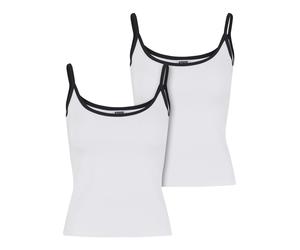 Muskelshirt URBAN CLASSICS "Urban Classics Ladies Contrast Basic Top 2-Pack", Damen, Gr. S, weiß (weiß, schwarz, weiß, schwarz), 95% Baumwolle, 5% Elasthan, unifarben, normal, ohne Ausschnitt, Shirts 