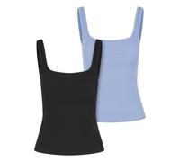 Muskelshirt URBAN CLASSICS "Urban Classics Ladies Wide Neck Rib Top 2-Pack", Damen, Gr. 3XL, blau (schwarz, powderblau), 95% Baumwolle, 5% Elasthan, unifarben, normal, eckiger Ausschnitt, Shirts (9756