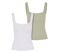 Muskelshirt URBAN CLASSICS "Urban Classics Ladies Wide Neck Rib Top 2-Pack", Damen, Gr. XXL, weiß (weiß, softsalvia), 95% Baumwolle, 5% Elasthan, unifarben, normal, eckiger Ausschnitt, Shirts (4606462