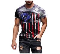 Muskelshirts Herren Basic Tops Mittelalter Kleidung Herren Distressed Retro Tag Der UnabhäNgigkeit Drucken Shirt Rundhalsausschnitt Kurzarm Tops MäNner Vintage 3D Herren Fitness Shirt (Weiß, L)