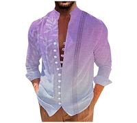 Muskelshirts Herren Halloween Shirt Herren 70er Jahre KostüM Herren Drucken Langarm Hemd Mit KnöPfen Blatt Muster LäSsige Strandhemd Regular Fit Herbst Winter Langarmhemd Activewear FüR Herren